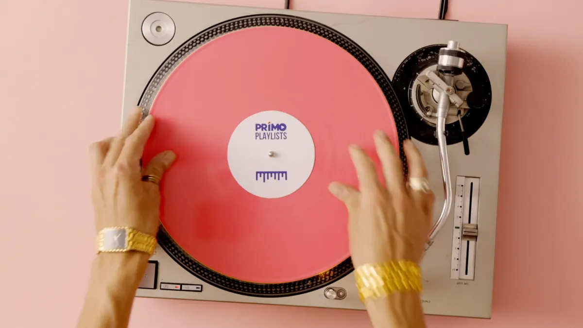 Pink record on a turntable